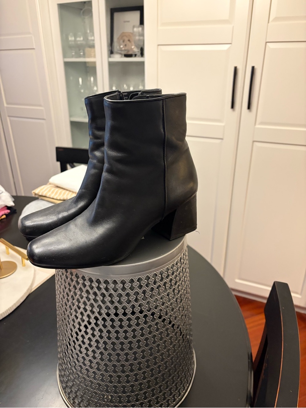 Steve Madden Black Leather Ankle Booties with Block Heel